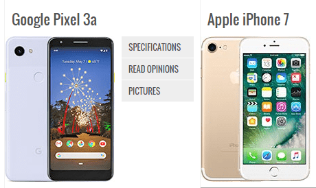 tangkapan layar pixel 3a dan iphone 7 (gsmarena.com)