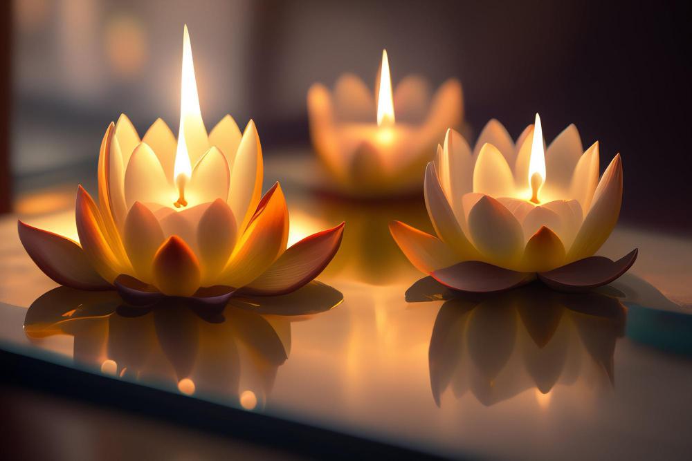 ilustrasi lilin di atas meja dengan bunga lotus (freepik)