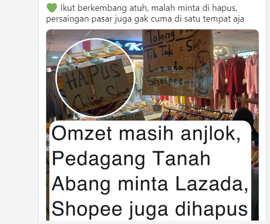 Pedagang Tanah Abang Minta Shopee Dan Lazada Ikut Dihapus Warganet Kok Ngelunjak