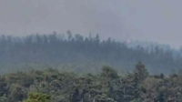 Kebakaran hutan di Gunung Lawu saat dipantau dari kawasan wisata Tirto Gumarang Desa Ngancar, Plaosan, Magetan, Jawa Timur, Selasa 17 Oktober 2023. (suara jatim)