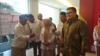 Hanindito Himawan Pramono saat menghadiri Rapimcab Partai Gerindra Kabupaten Kediri, didampingi Ro'aitu Nafiflaha dan Sekretaris DPD Jatim Kharisma (Darman/Metaranews)