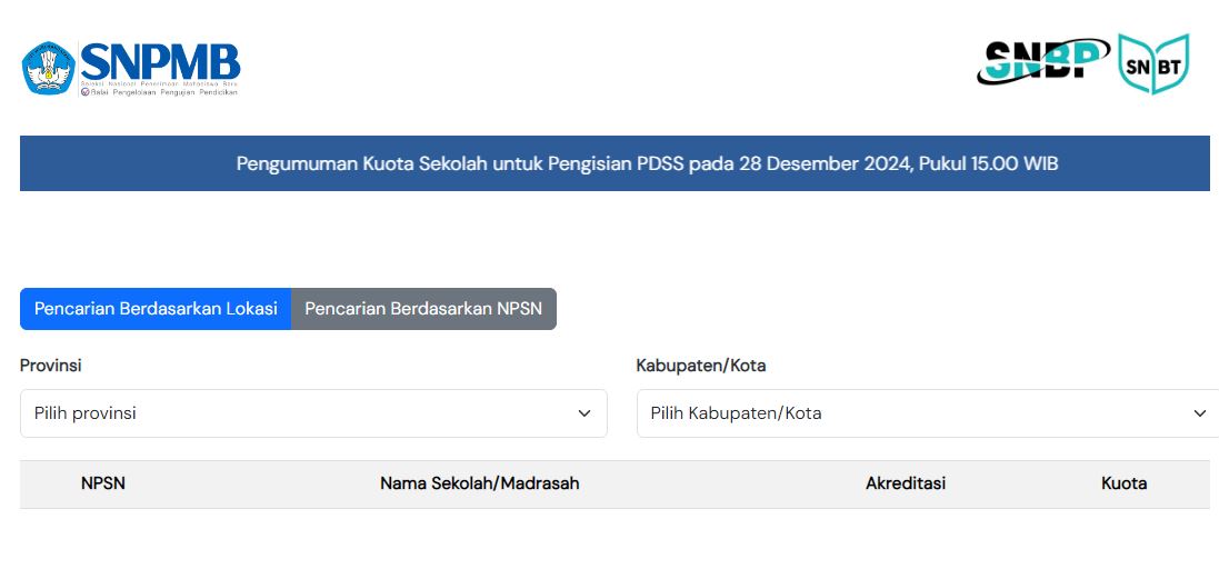 Cek Pengumuman Kuota Sekolah SNBP 2025