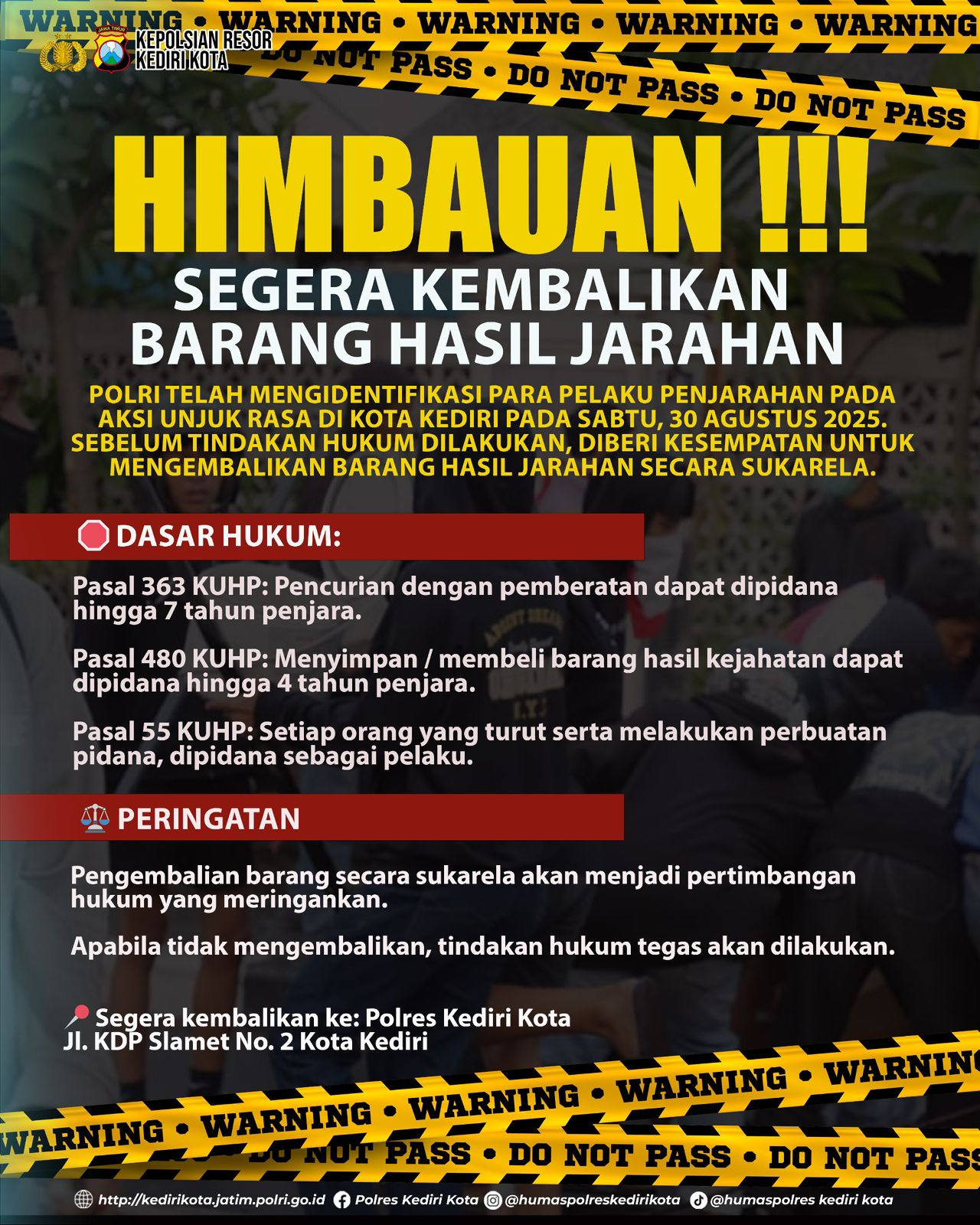 Imbauan dari Polres Kediri Kota (Istimewa) 